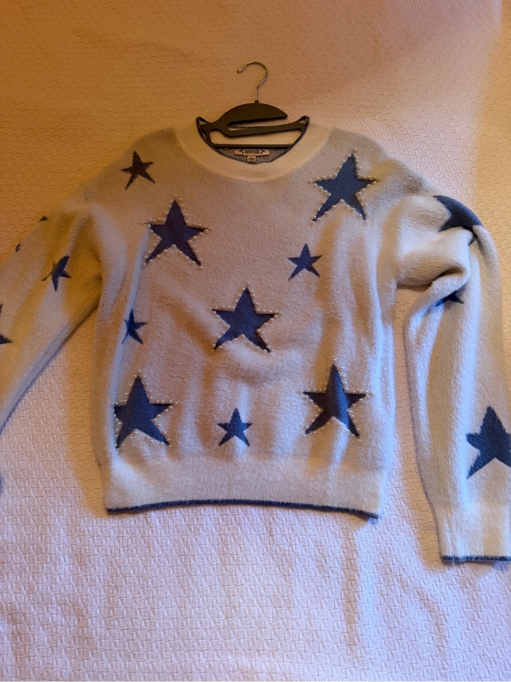 Star Pattern Crewneck Sweater - Blue Stars on white